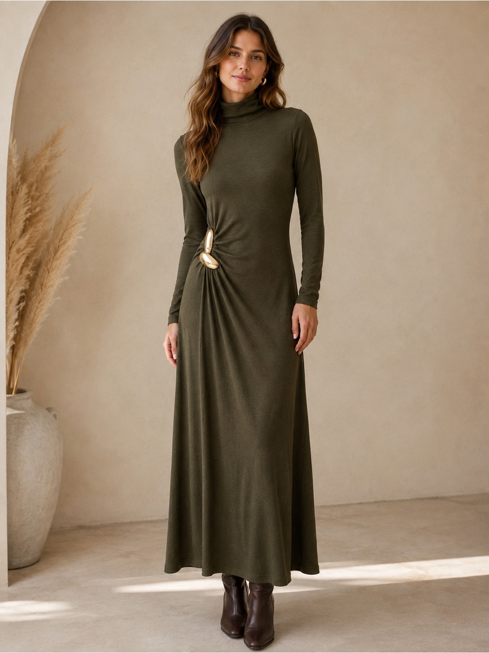 Mango Olive Green Turtleneck Sweater Dress | Size Small